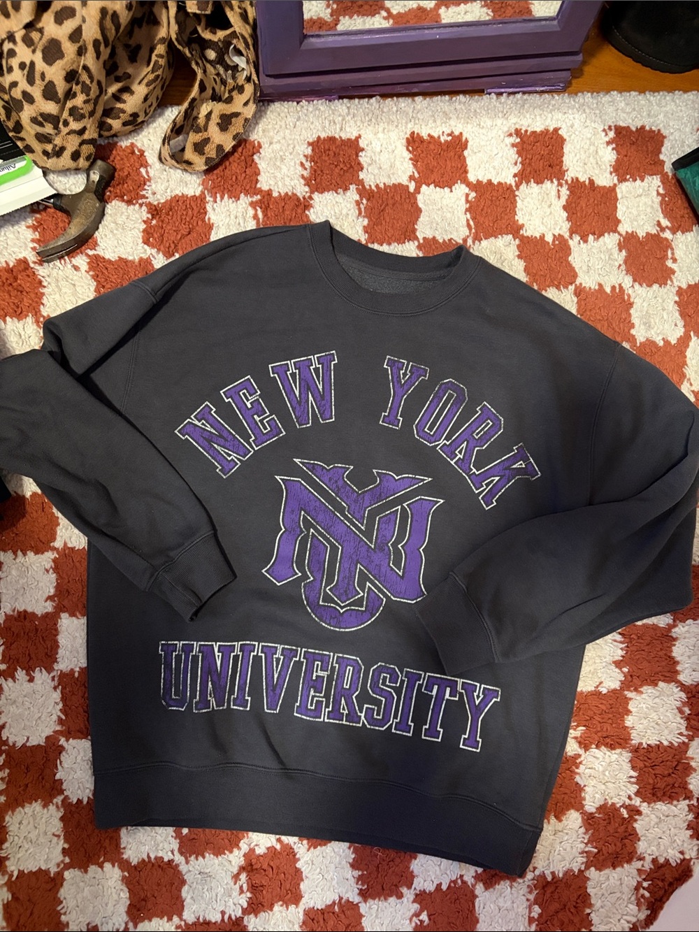 New York University Dark Grey & Purple Crewneck Sweatshirt